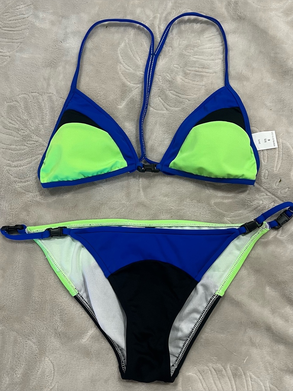 NWOT Polo Ralph Lauren Blue/Green Colorblock Triangle Bikini Top & Bottom Set